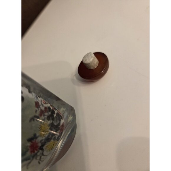 Vtg Chinese Reverse Painted Snuff Bottle Stopper Birds Flowers Cherry Blossoms - Picture 8 of 15